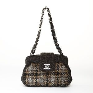 CHANEL Tweed Check Coco Mark Shoulder Bag Black WS27039